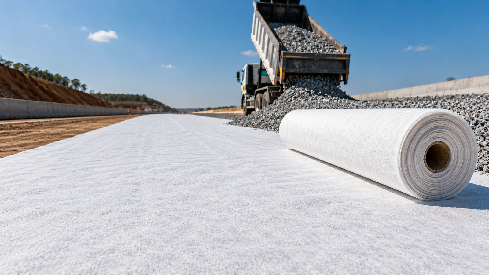 Auroguard heavy duty needle punched non woven geotextile filter fabric sheet unrolled for highway subgrade soil separation and drainage